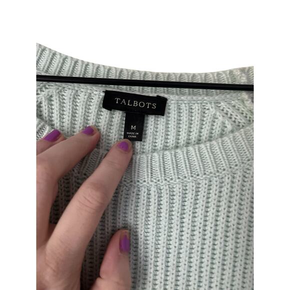 Talbots Womens Color Block Lambswool Blend Sweater Green Gray Cream Size Medium - Picture 2 of 6